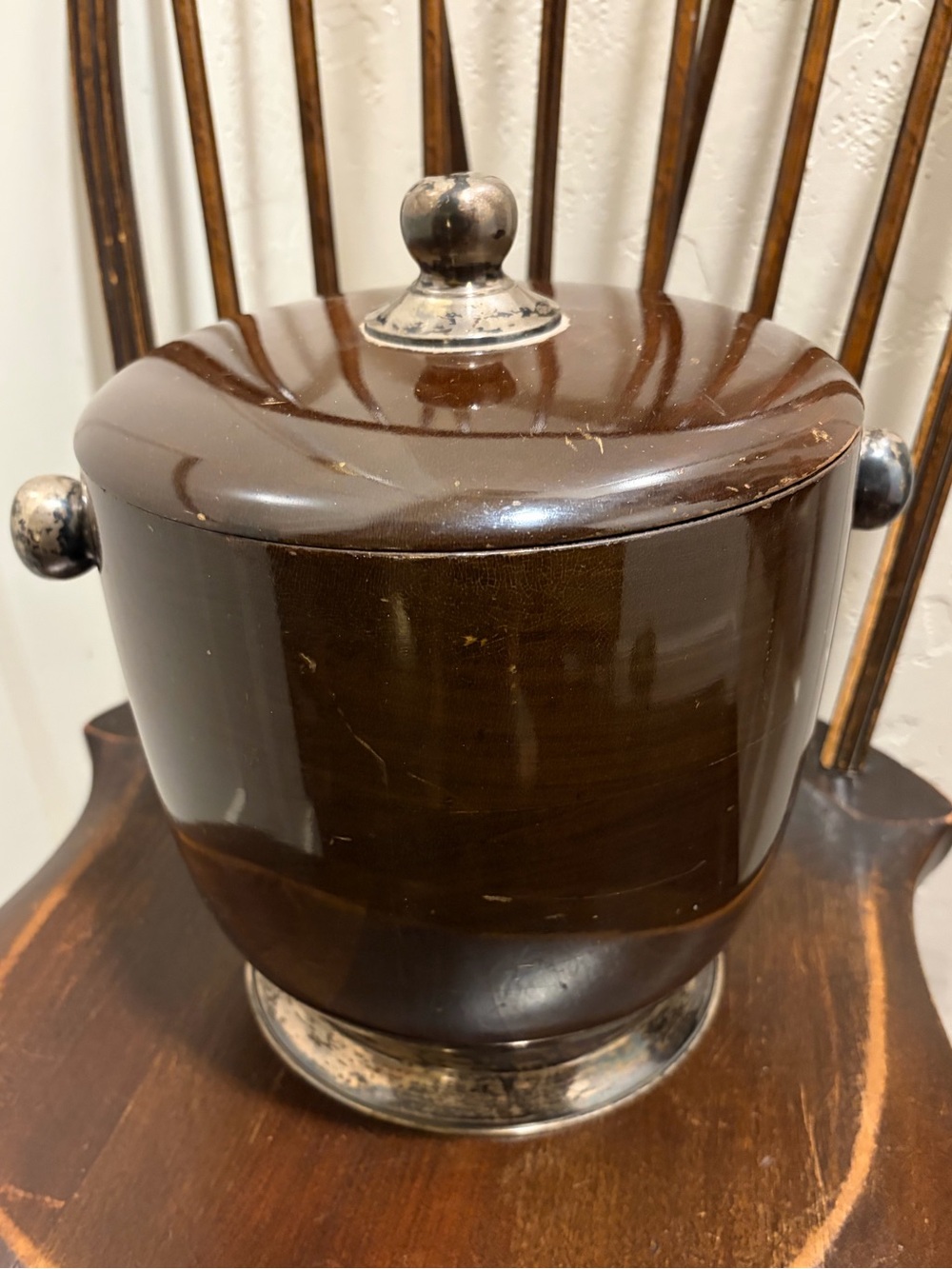 Vintage Sterling Silver Mahogany Ice Bucket With Lid